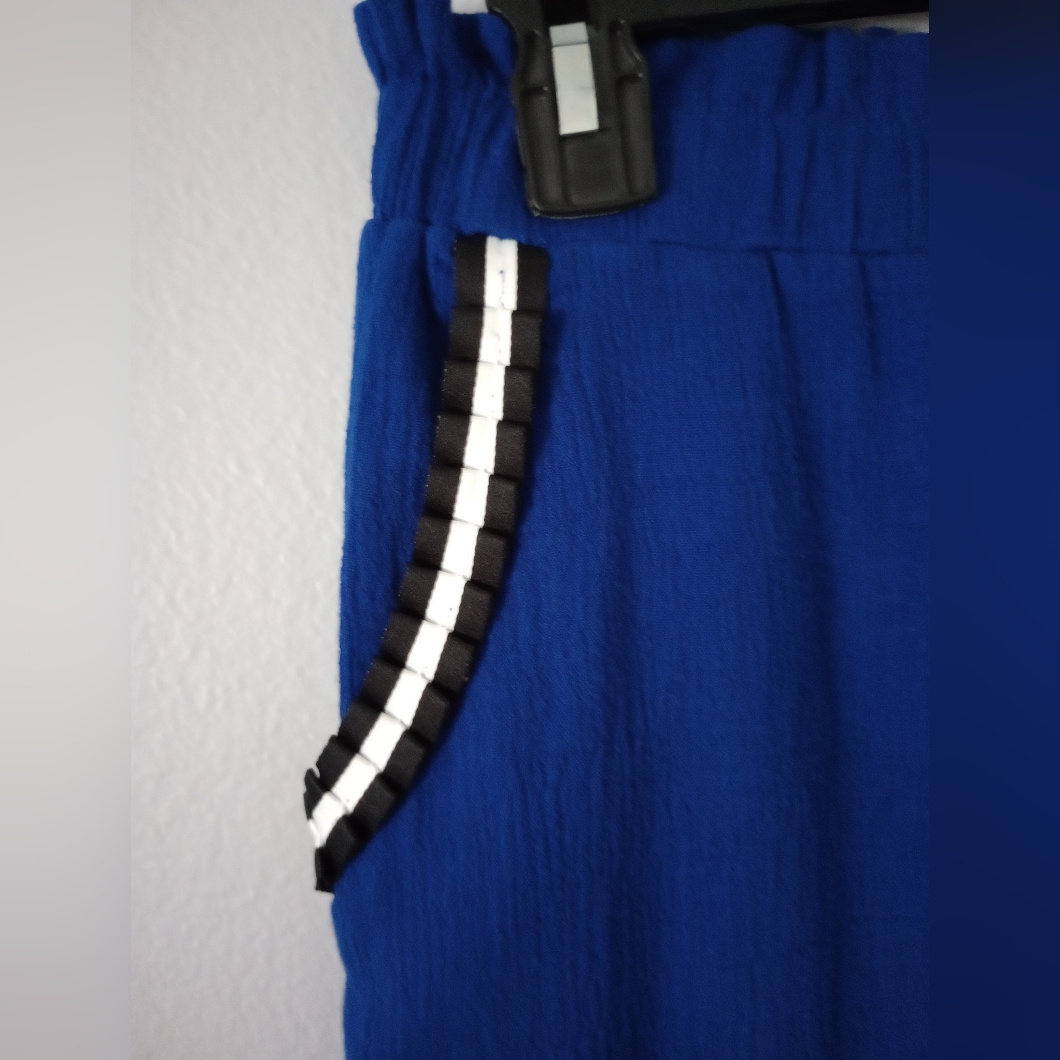 Palazzo Pants Crop Femme Women Small Wide-Leg Color Blue Pull-On Cotton — image 3 of 6
